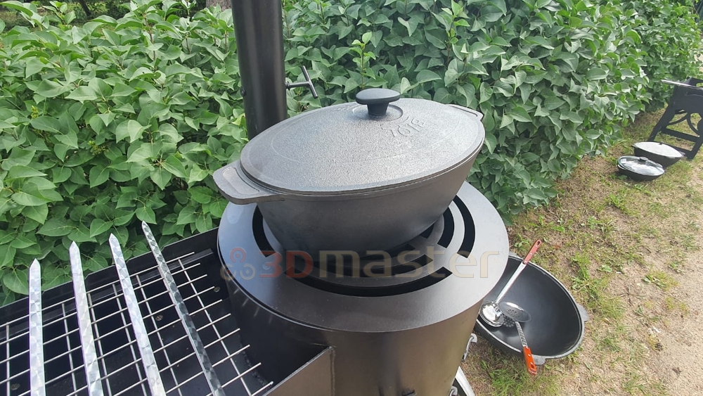 Купить печь с мангалом 2 в 1 (казан 12 литра)-3DMaster